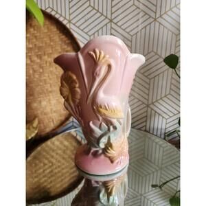 Vintage 1940s Hull Crane Bird Vase Mauve Yellow/Blue USA # 85